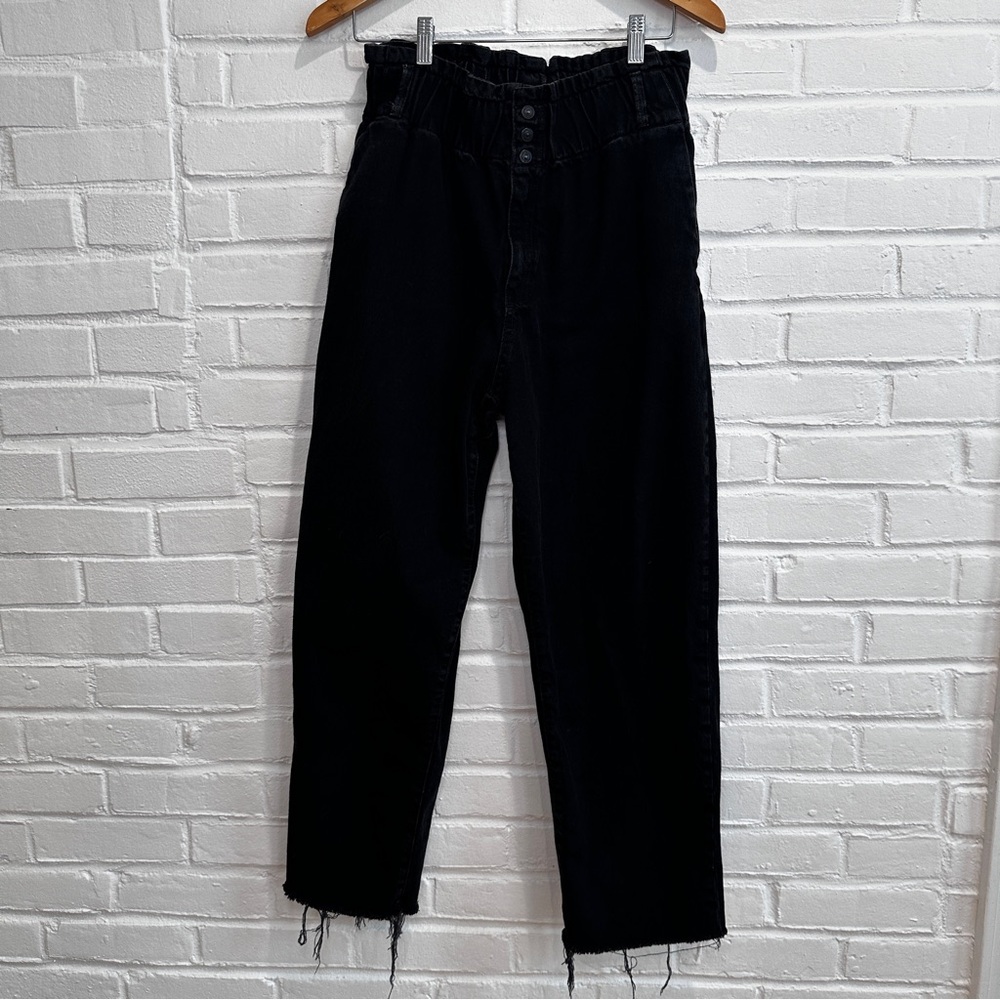 Zara Black Denim Paper Bag Mom Jeans Size 8